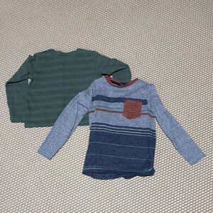 5 Striped Long Sleeve Kids Shirts- Green and Blue